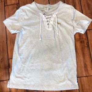 Victoria's Secret PINK lace-up front short-sleeve t-shirt gray Med